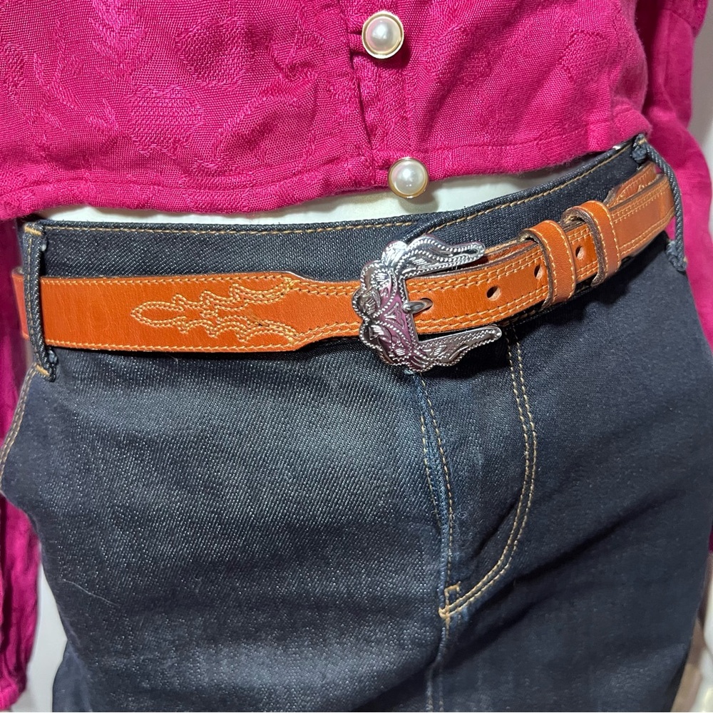 Silver Creek LEEGIN LEATHER Size 32 BELT Southwestern STEER - Picture 4 of 15